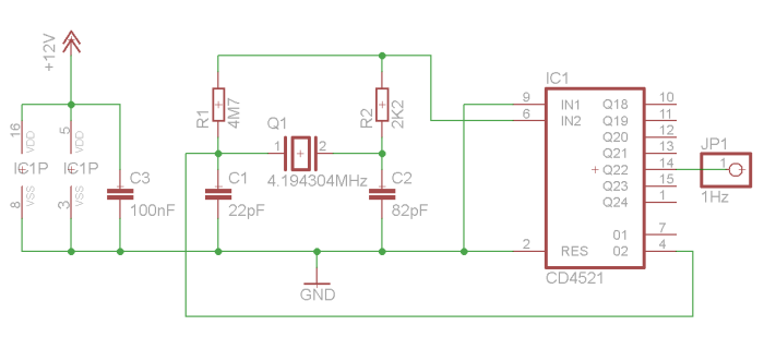 Der Schaltplan des 1Hz-Taktgebers